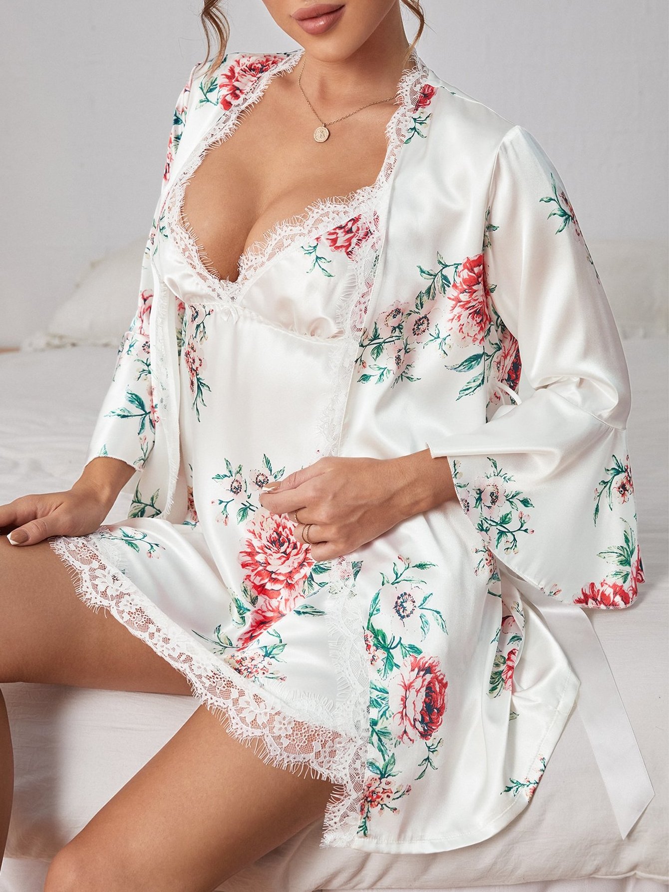 Sexy Mature Night Robe Lingerie Women Long Sleeve Pajamas Bathrobe Plus Size Women's Sleepwear