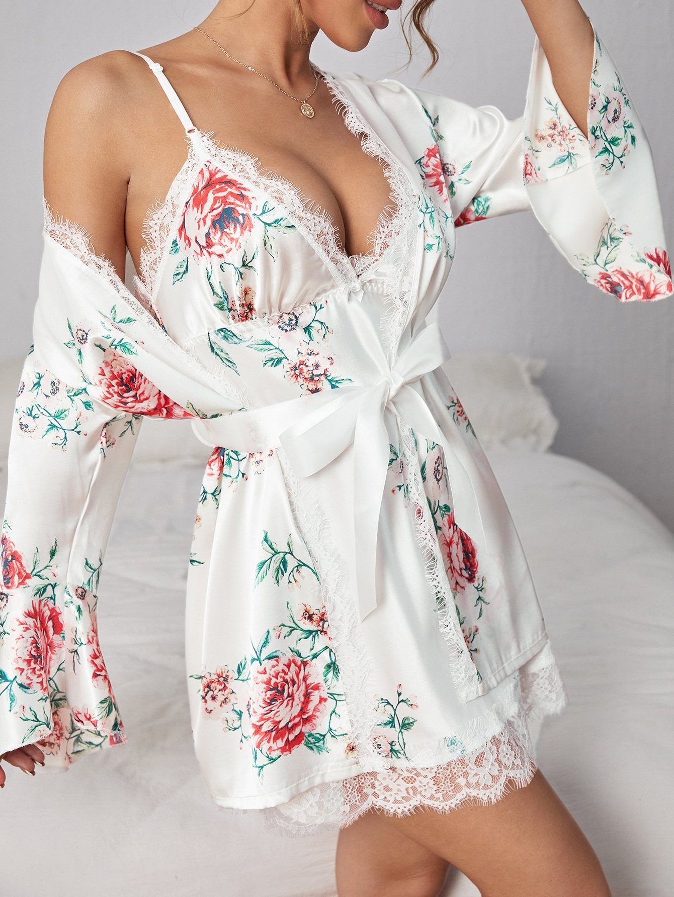 Sexy Mature Night Robe Lingerie Women Long Sleeve Pajamas Bathrobe Plus Size Women's Sleepwear