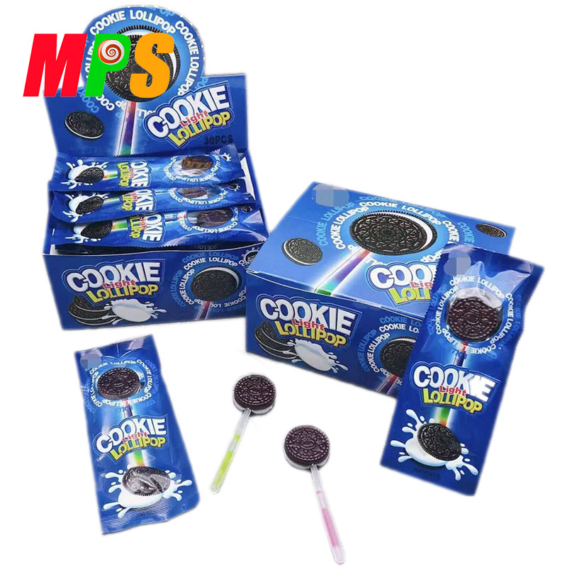 New product delicious fluorescent lollipop oreo cookie lollipop with glow stick