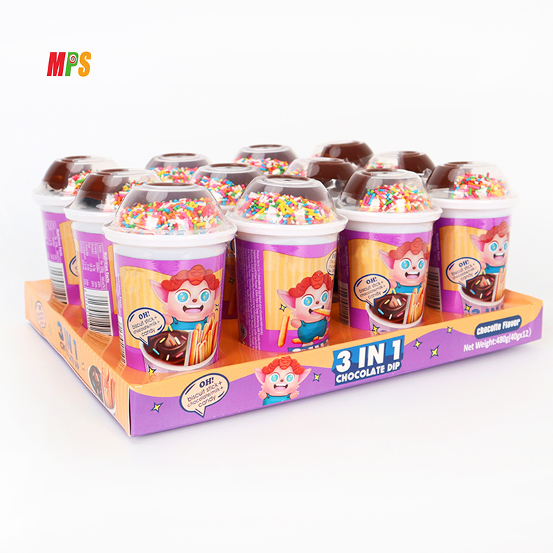 Factory OEM Delicious Kids Cracker Sticks With Chocolate Jam Cup Finger Biscuits Dip Chocol Candies