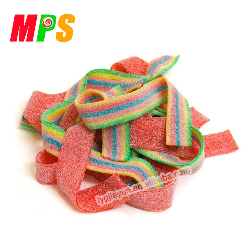 Sour Belts Strips Colorful Coated Sugar Yummy Gummy Candy