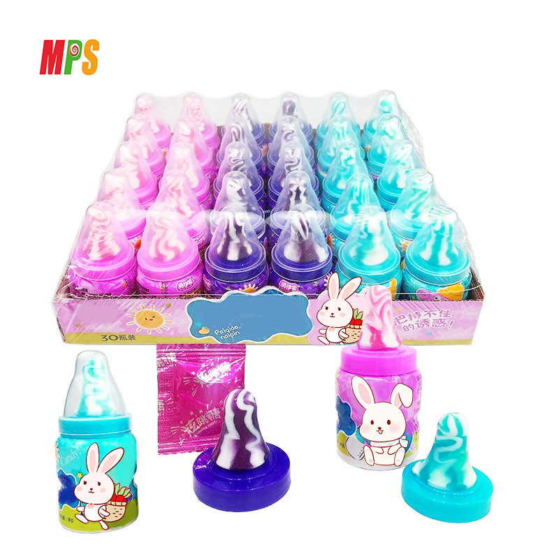 Candy Supplier Individually Wrapped Baby Bottle Lollipops with Powdered Sugar Dip In Assorted Fruity Flavors