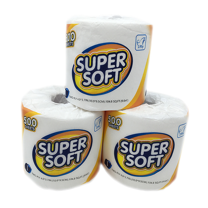 Super Soft 2Ply 500 Sheets Eco-Friendly Water Soluble White Recycled Pulp Toilet Paper