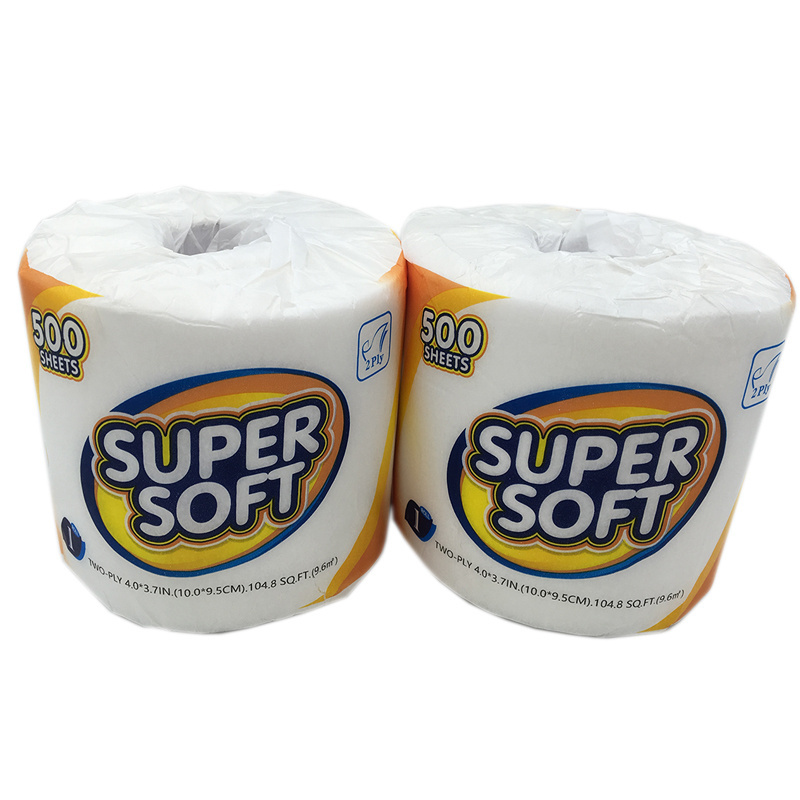 Super Soft 2Ply 500 Sheets Eco-Friendly Water Soluble White Recycled Pulp Toilet Paper