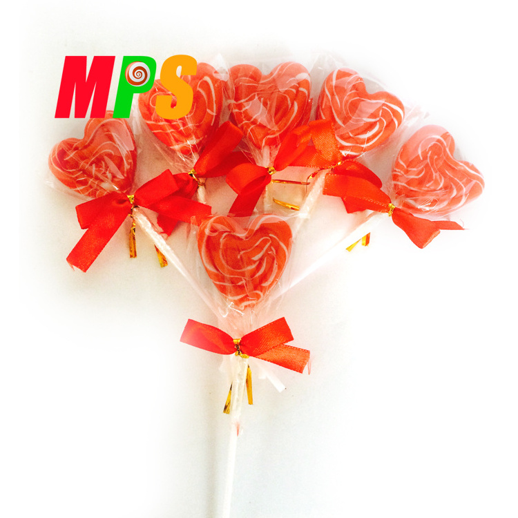 Heart Shape Red Color Sweet Hard Lollipops Candy