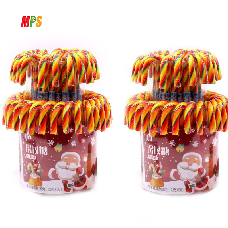 OEM Candy Cane Manufacturer Wholesale Halal Candy and Sweet Twist Swirl Multicolour Christmas Lollipop