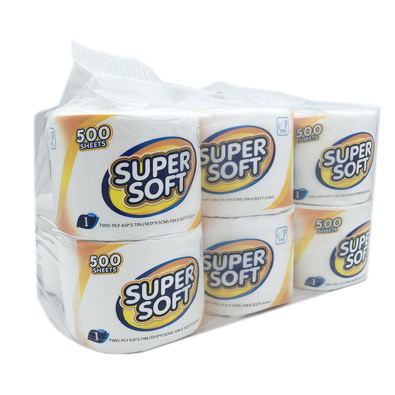 Super Soft 2Ply 500 Sheets Eco-Friendly Water Soluble White Recycled Pulp Toilet Paper