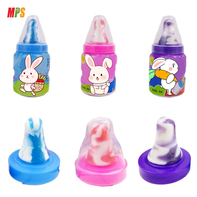 Candy Supplier Individually Wrapped Baby Bottle Lollipops with Powdered Sugar Dip In Assorted Fruity Flavors