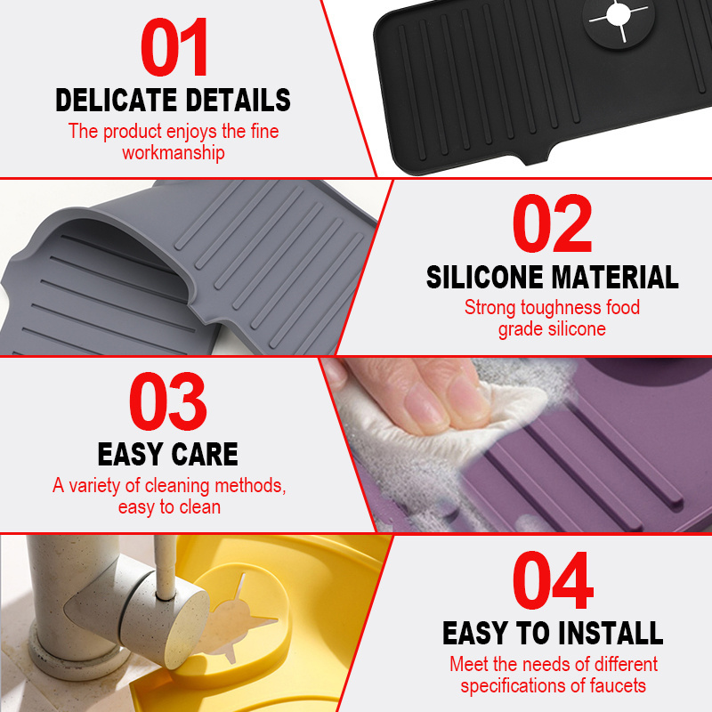 Hot Sale Countertop Mat Silicone Sink Faucet Mat for Kitchen Drying Draining Pads Splash Guard Silicone Faucet Mat