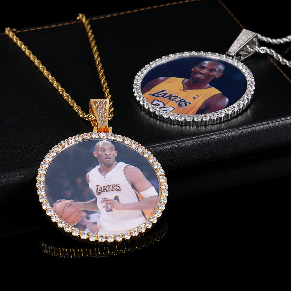 Hiphop Fashion New Custom 18k Gold Plated Cz Iced Out Photo Round Pendant