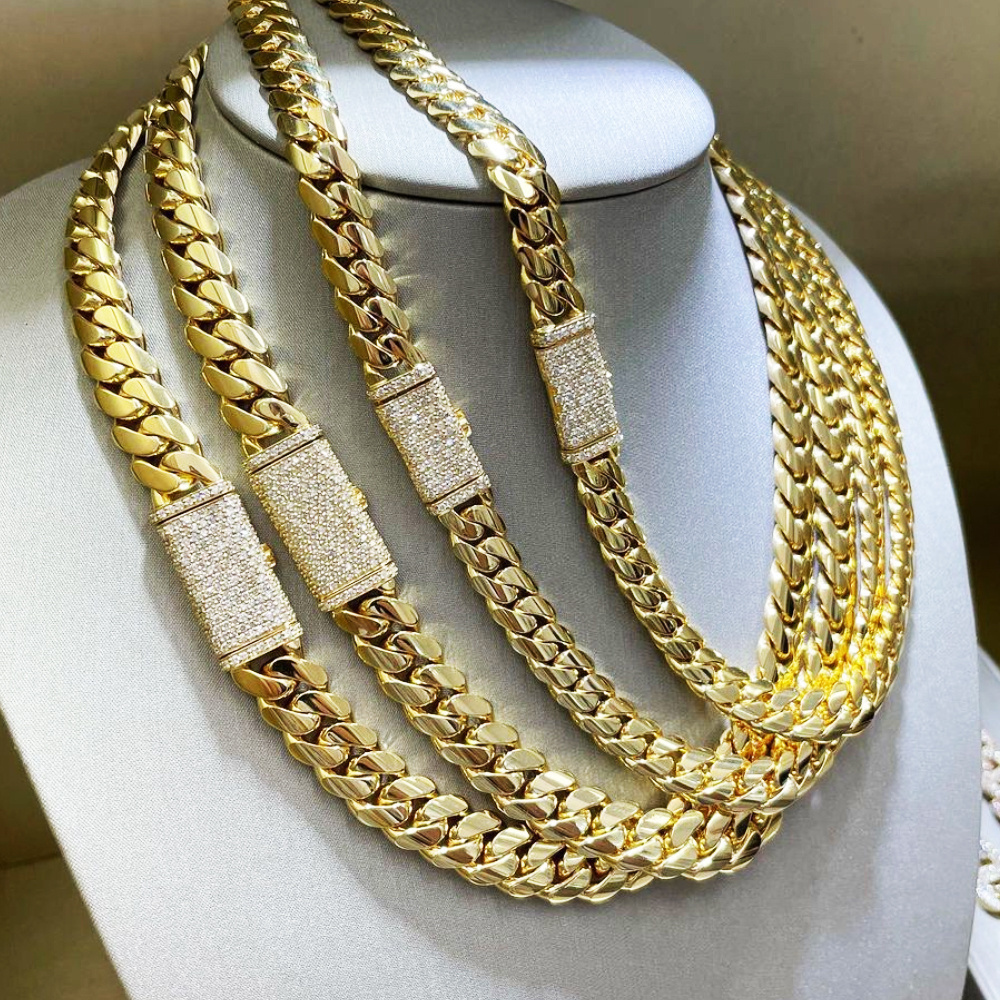 Wholesale Hip Hop Gold Cuban Chain Necklace Iced Cuban Link Chains Necklace Stainless Steel Jewelry For Men