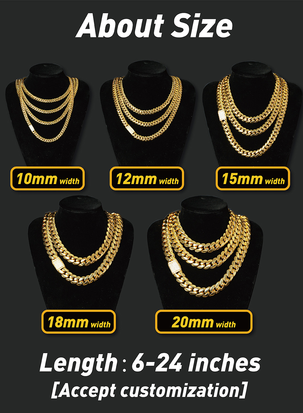 Wholesale Hip Hop Gold Cuban Chain Necklace Iced Cuban Link Chains Necklace Stainless Steel Jewelry For Men