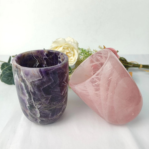 Crystal Oversized Tea Cup Handmade Polishing Rose Quartz Dream Amethyst Cups For Gifts