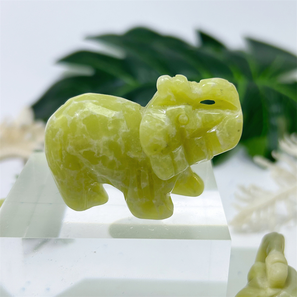 Crystal crafts gemstone animal healing carving product polished lemon jade elephant for gift home decoration