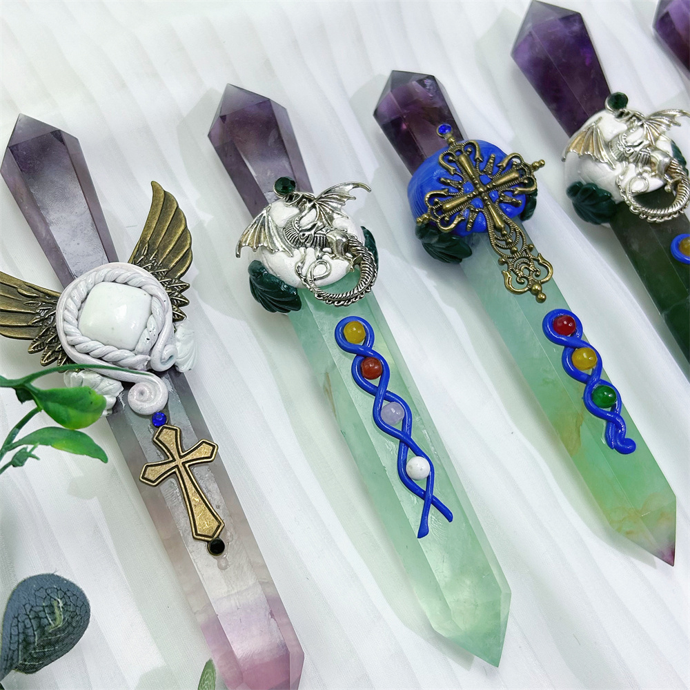 Wholesale factory customized crystal crafts natural stone healing product amethyst mixed crystal magic wand for decoration