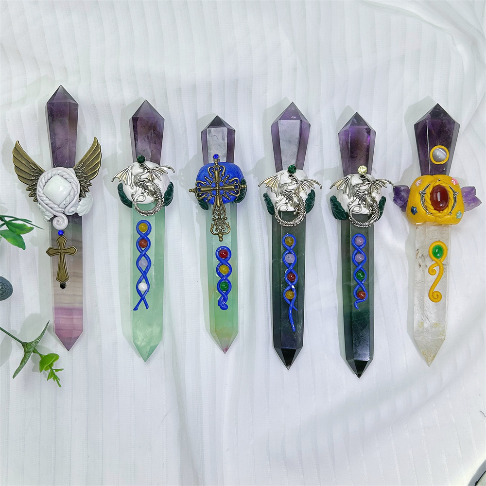 Wholesale factory customized crystal crafts natural stone healing product amethyst mixed crystal magic wand for decoration