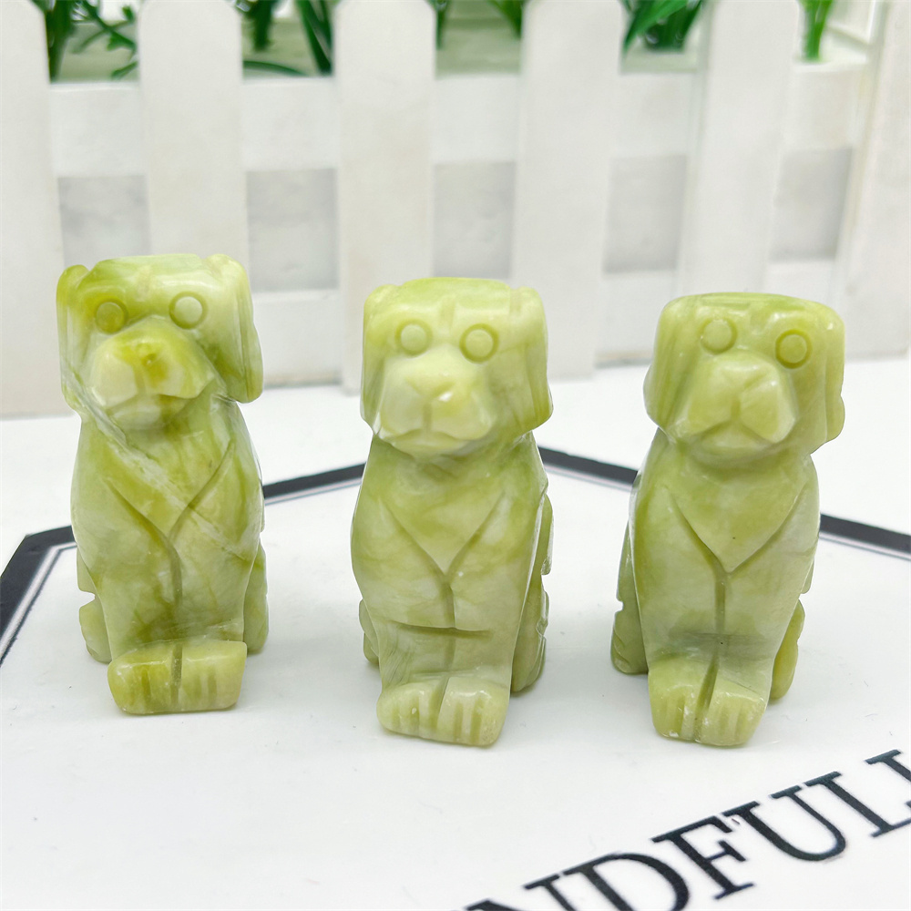 Wholesale natural crystal carving crafts product polished lemon jade dog decoration for gift ornament