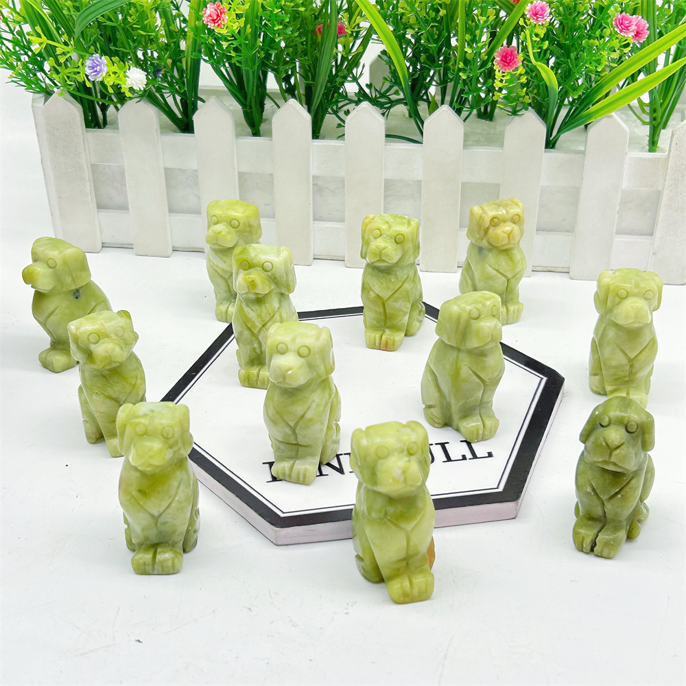 Wholesale natural crystal carving crafts product polished lemon jade dog decoration for gift ornament