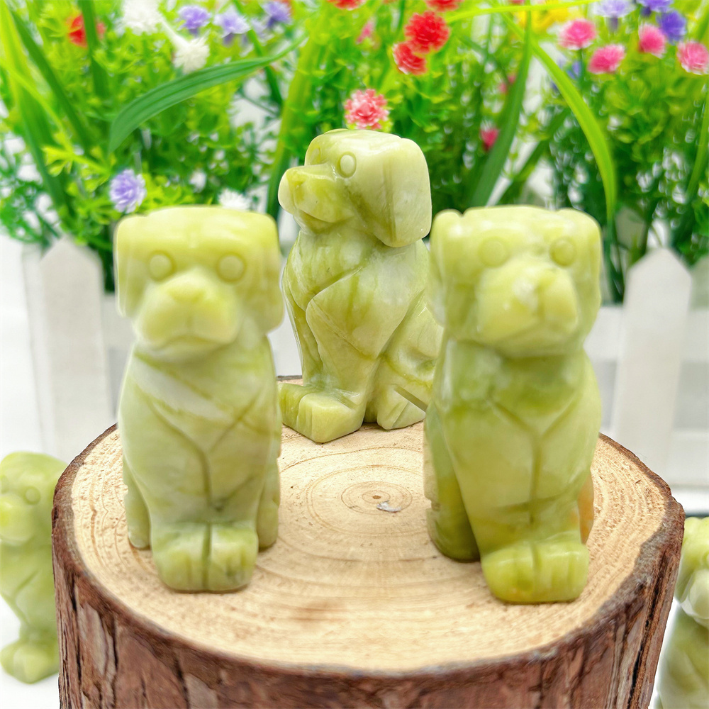 Wholesale natural crystal carving crafts product polished lemon jade dog decoration for gift ornament