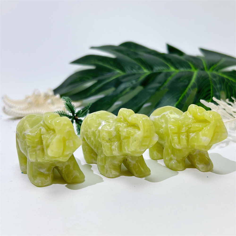 Crystal crafts gemstone animal healing carving product polished lemon jade elephant for gift home decoration