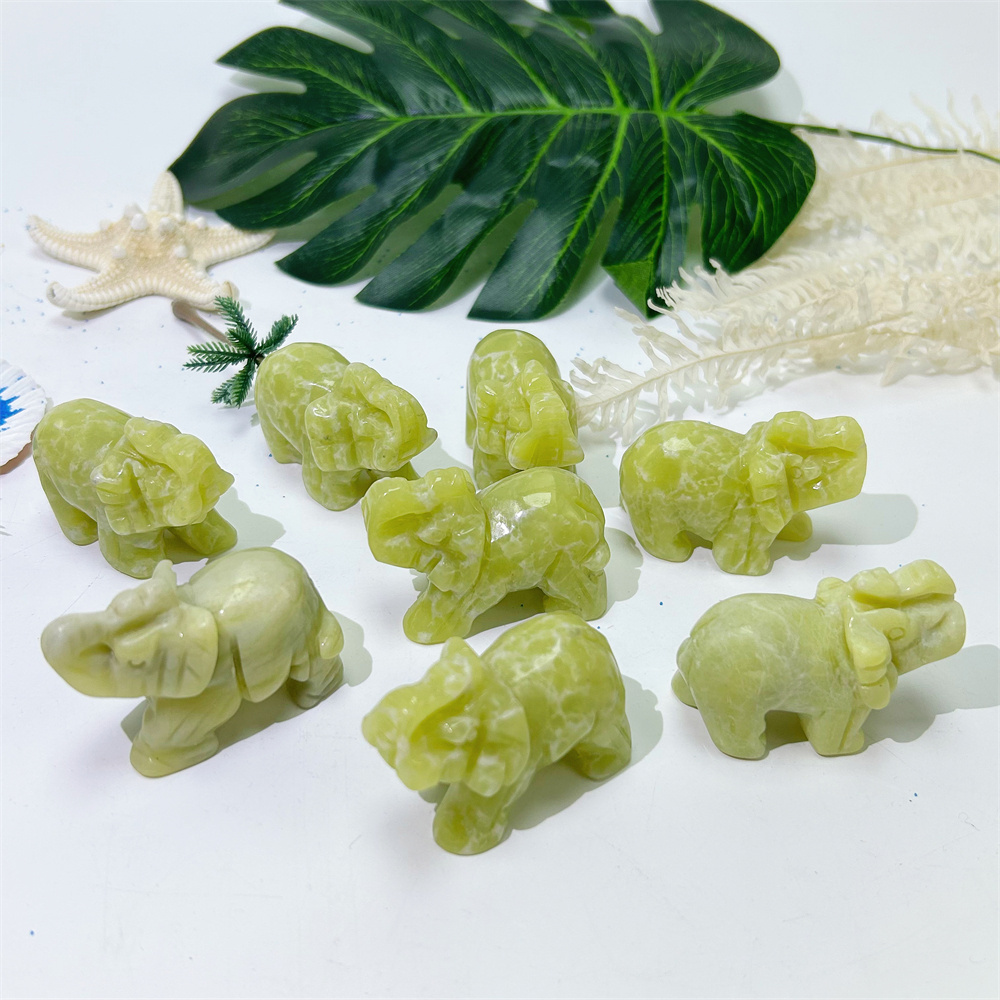 Crystal crafts gemstone animal healing carving product polished lemon jade elephant for gift home decoration