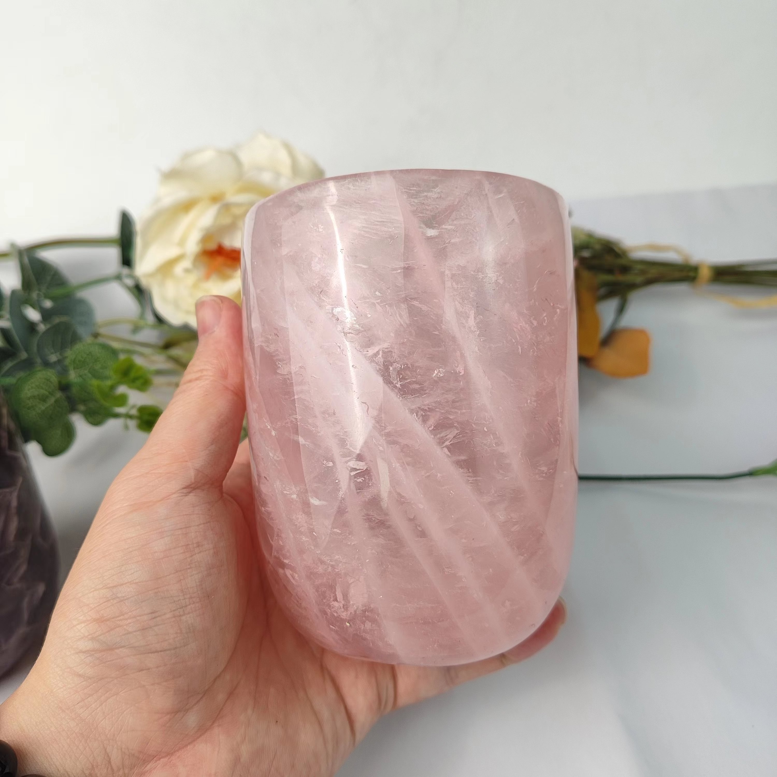 Crystal Oversized Tea Cup Handmade Polishing Rose Quartz Dream Amethyst Cups For Gifts