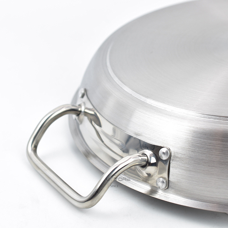 Wholesale 36 40 60cm Spanish Seafood Pasta Paella Frying Cooking Pan Stainless Steel Paella Pan