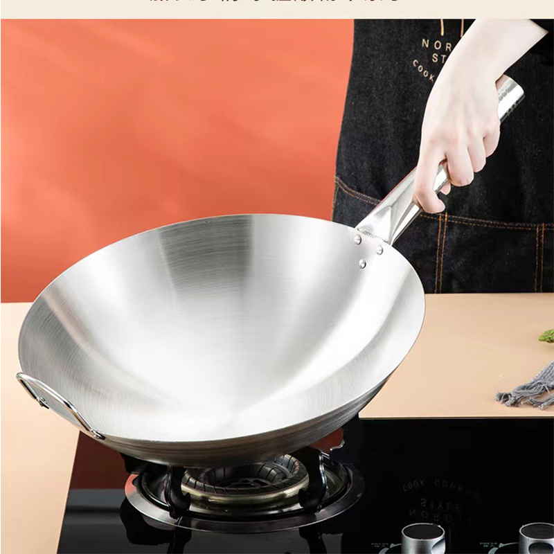 Chinese Wok Pan 40cm Stainless Steel Wok Cooking Wok Fry Pan with 2 handle