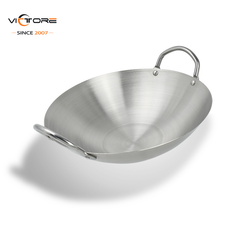 Chinese Wok Pan 40cm Stainless Steel Wok Cooking Wok Fry Pan with 2 handle