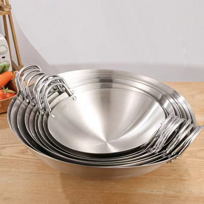 Chinese Wok Pan 40cm Stainless Steel Wok Cooking Wok Fry Pan with 2 handle