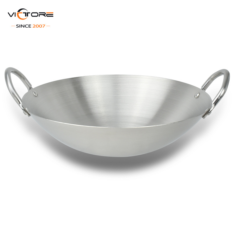 Chinese Wok Pan 40cm Stainless Steel Wok Cooking Wok Fry Pan with 2 handle