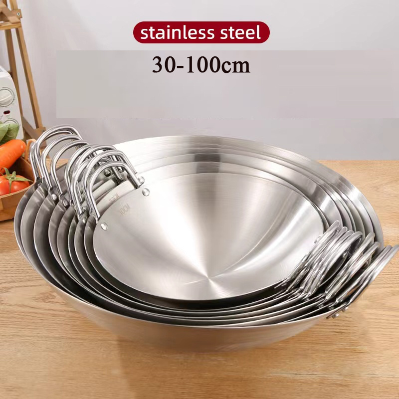 Chinese Wok Pan 40cm Stainless Steel Wok Cooking Wok Fry Pan with 2 handle