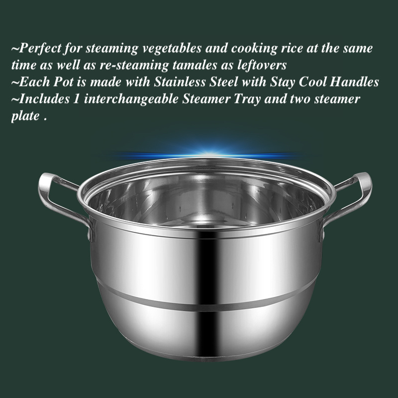 26-34 cm Steamer Pot Muti Layers Stainless Steel Dumplings Seafood Rice Cooking Food Steamer with lid