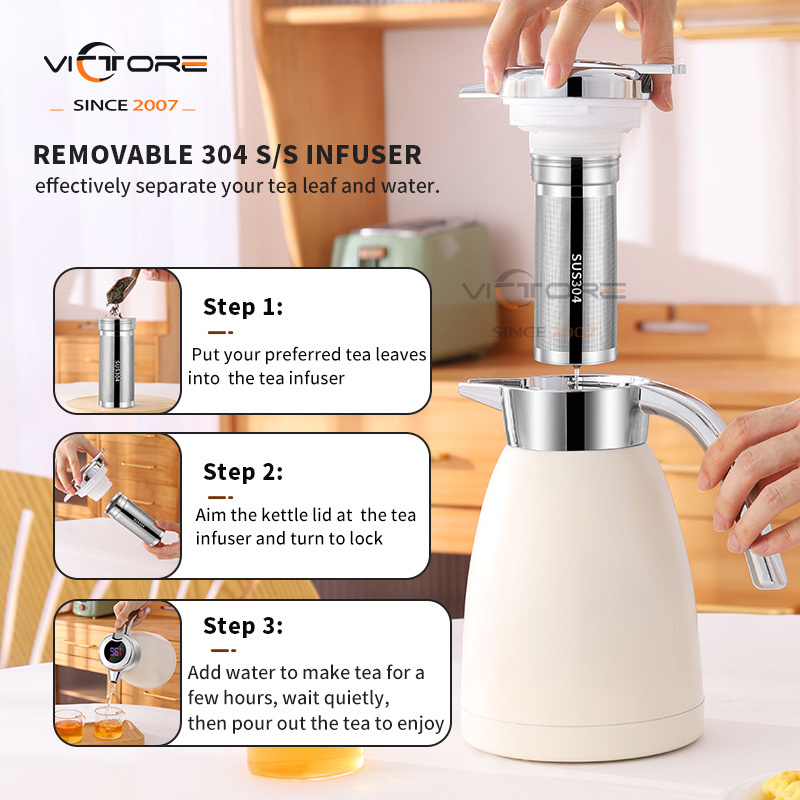 1.2L 304 Vacuum kettle jug Milk coffee warmer with thermal jug thermos carafe keep warm cold with infuser