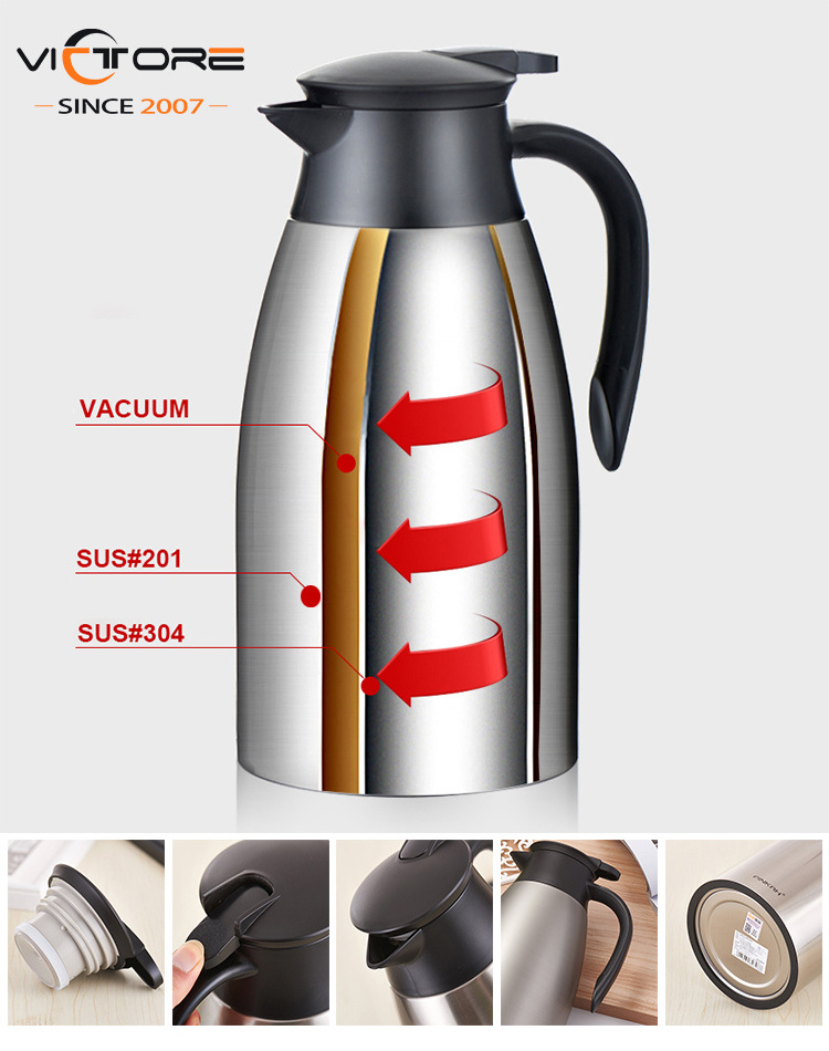 2L stainless steel Vacuum Insulated jug liner arabic black tea thermos carafe kettle water coffee maker for keep warm