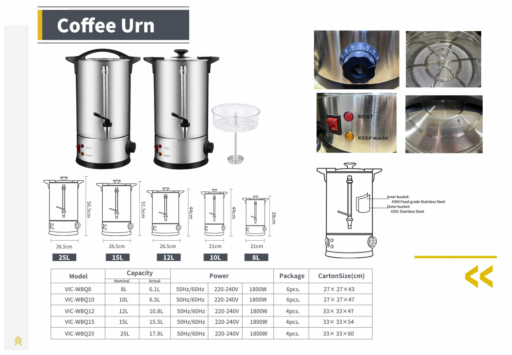 Insulated  dispenser thermos urn for beverage, cool touch handle easy to clean water boiler