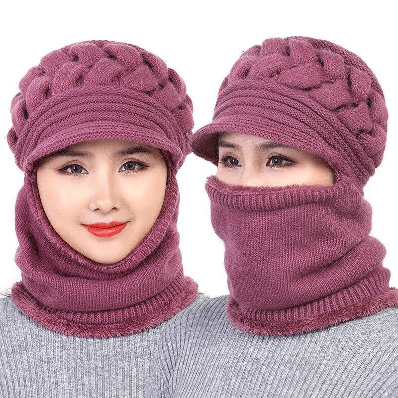 Middle aged and Elderly Women's Winter Hats Thickened One-piece Hats The Elderly Knits Hats Winter