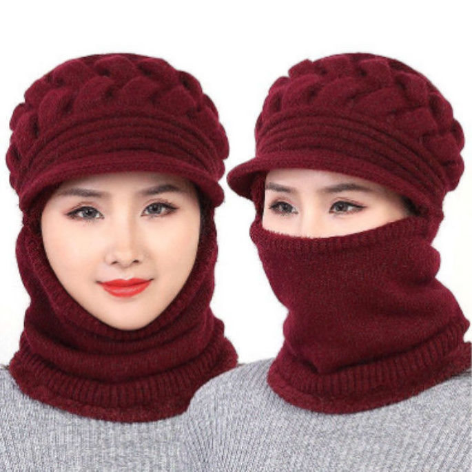 Middle aged and Elderly Women's Winter Hats Thickened One-piece Hats The Elderly Knits Hats Winter