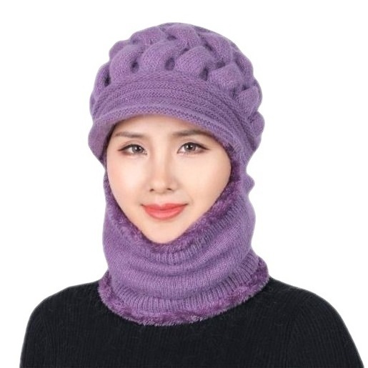 Middle aged and Elderly Women's Winter Hats Thickened One-piece Hats The Elderly Knits Hats Winter