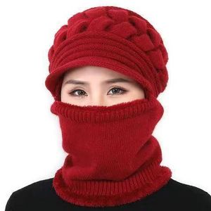 Middle aged and Elderly Women's Winter Hats Thickened One-piece Hats The Elderly Knits Hats Winter