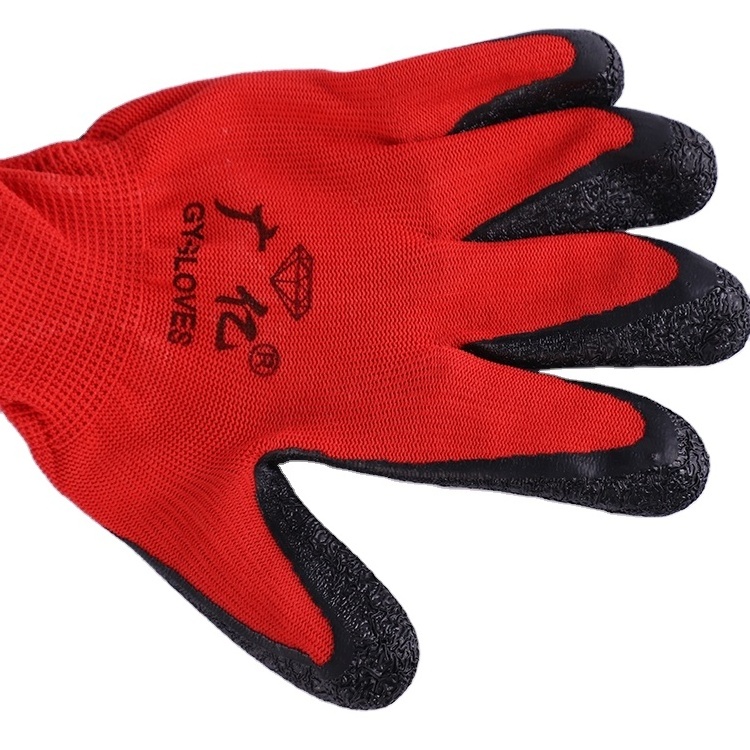 13Gague Polyester Lined Crinkle Latex Palm Coated Rubber Dipped Labor Protective Industrial Work Gloves