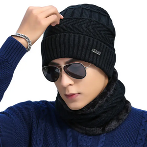 Soft Thicken Wool Ski Hat Men Warm Hats Neck Warm Winter Wool Hat Set Women Men Beanie Knitted Cap Scarf Set