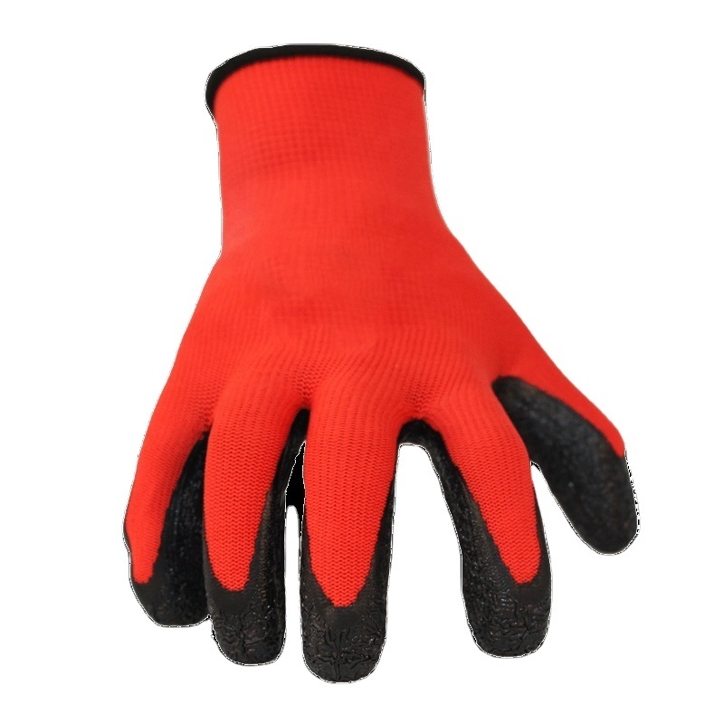 13Gague Polyester Lined Crinkle Latex Palm Coated Rubber Dipped Labor Protective Industrial Work Gloves