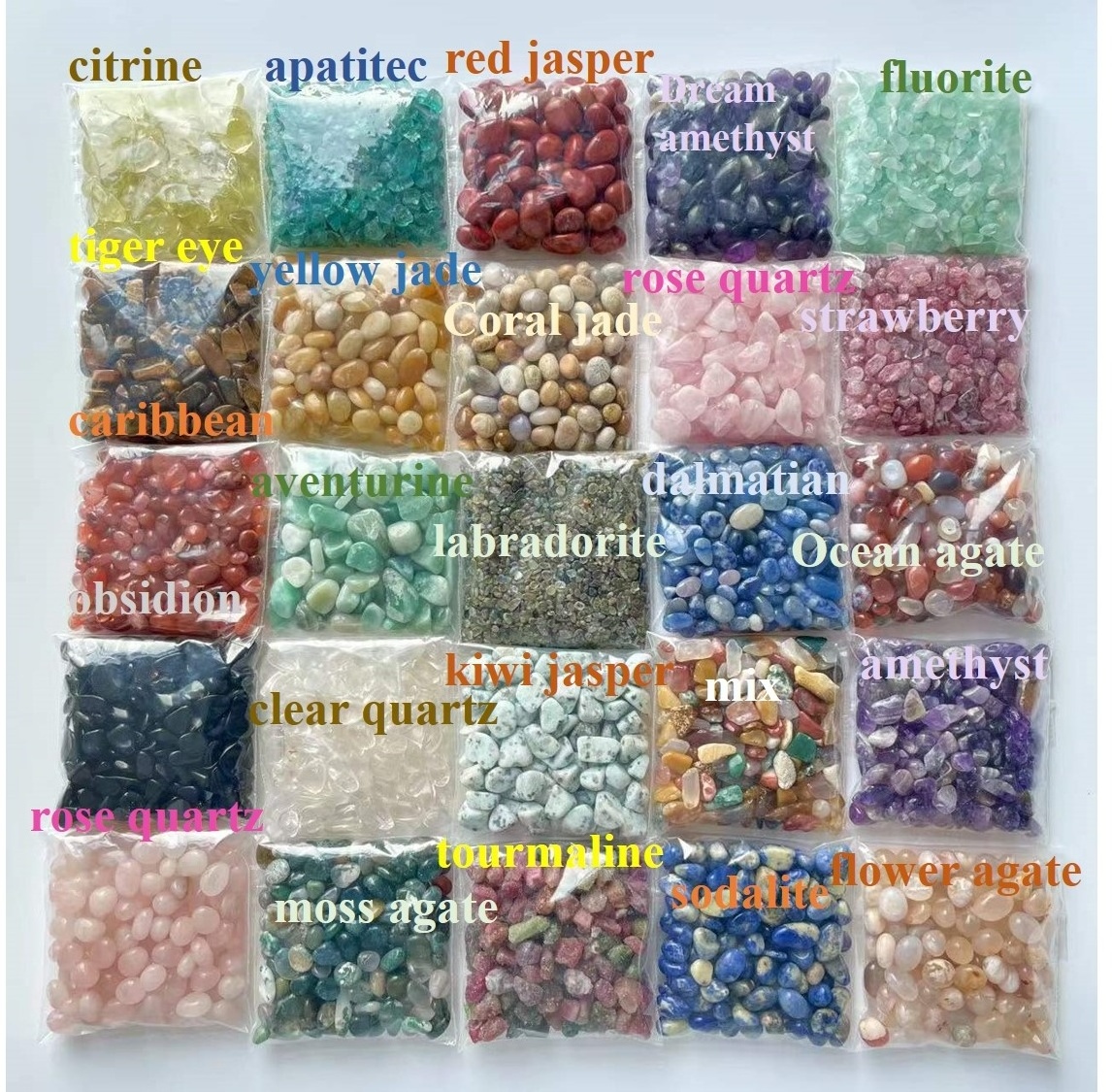 High Quality healing stones rose quartz amethyst tiger eye crystals chips tumbles stone for healing 100g/bag