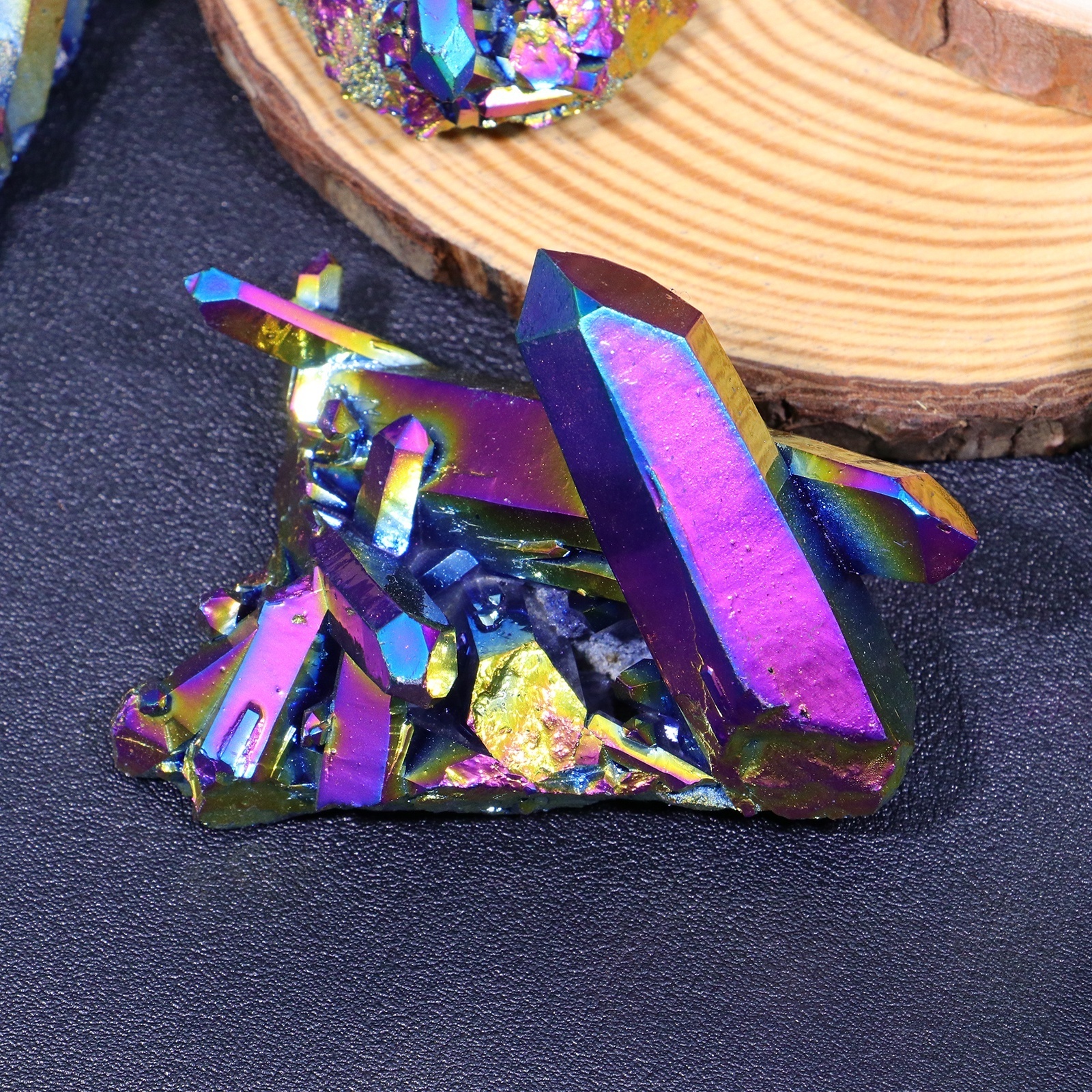 Natural electroplating colorful radium color crystal raw stone polygon crystal cluster technology decoration healing home decor