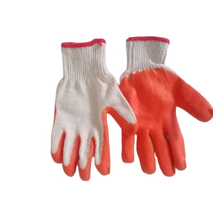 10G Cotton Work Gloves Red Latex Palm Coated Gloves Rubber Coating Safety Gloves