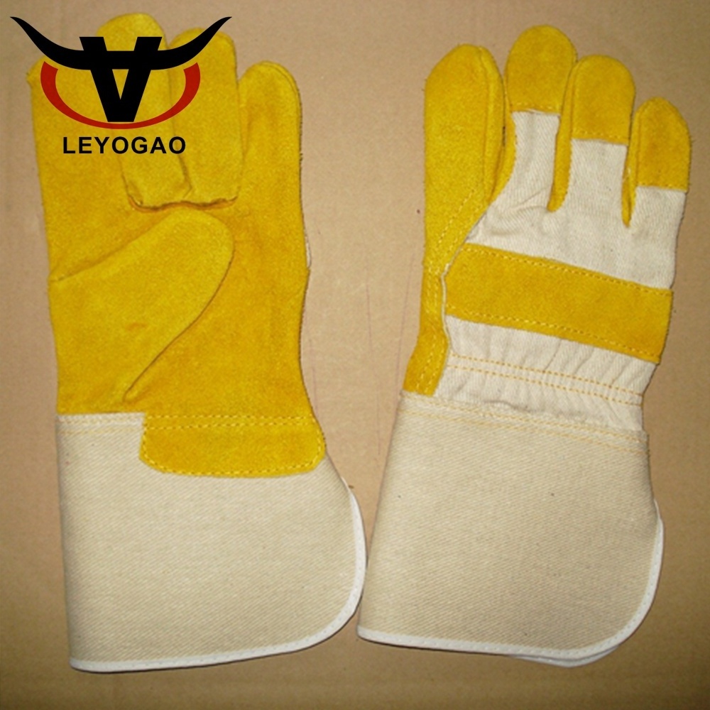 Hot sale good protection yellow leather construction waterproof safety full palm  leather gloves