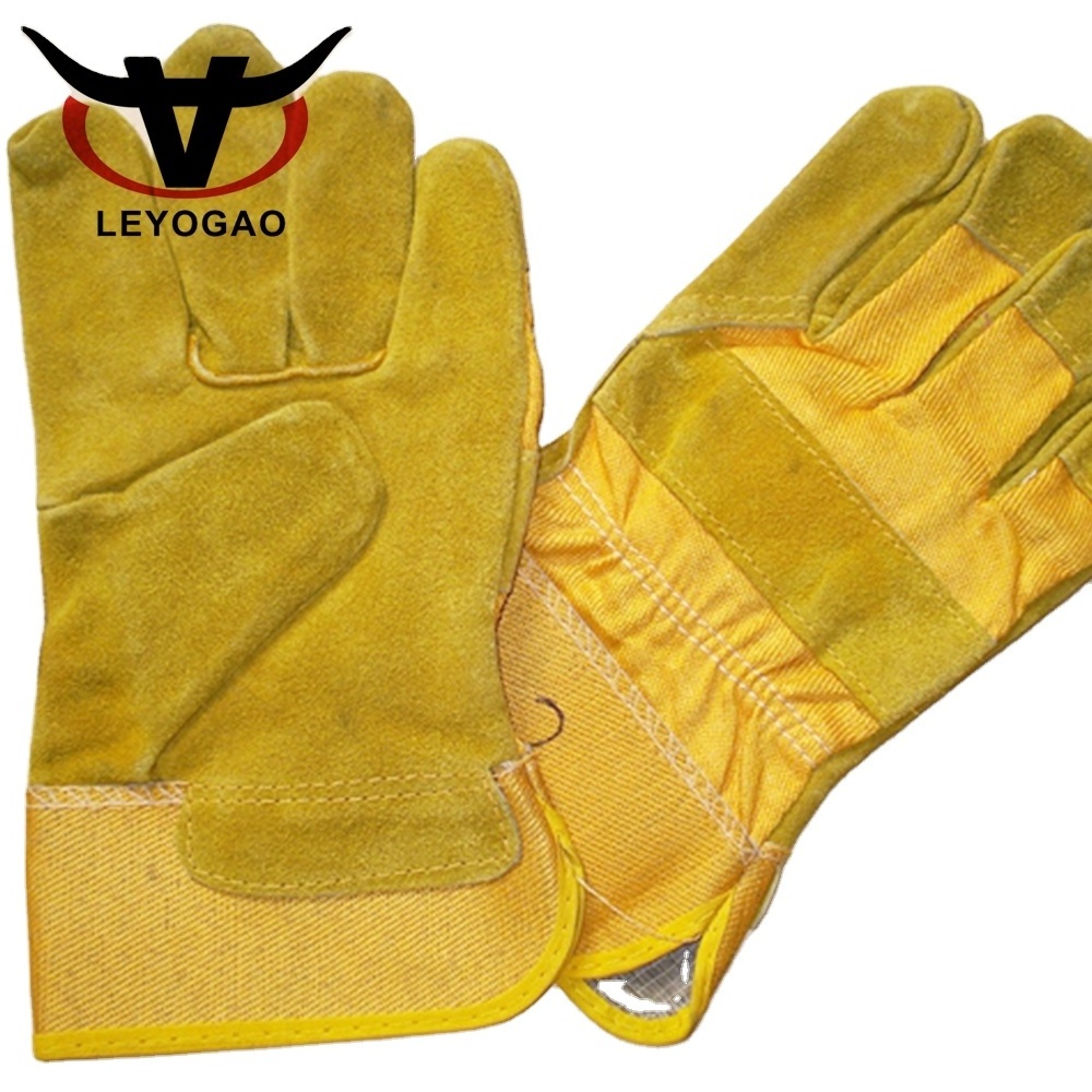 Hot sale good protection yellow leather construction waterproof safety full palm  leather gloves