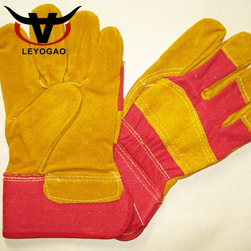 Hot sale good protection yellow leather construction waterproof safety full palm  leather gloves