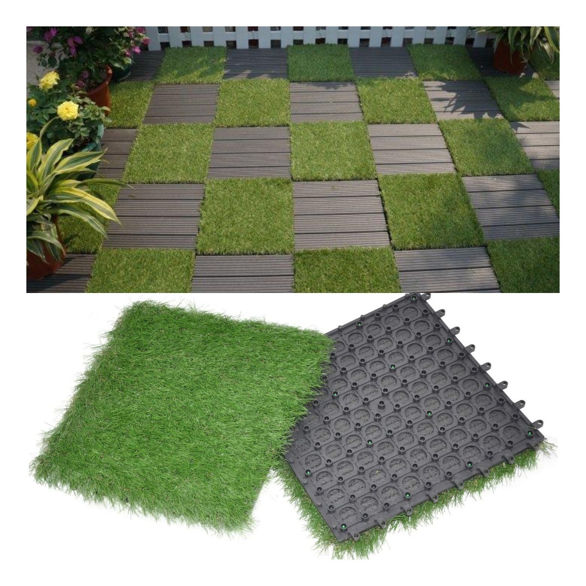 Lvyin Cheap Customized easy installation interlocking artificial grass wooden grass tiles